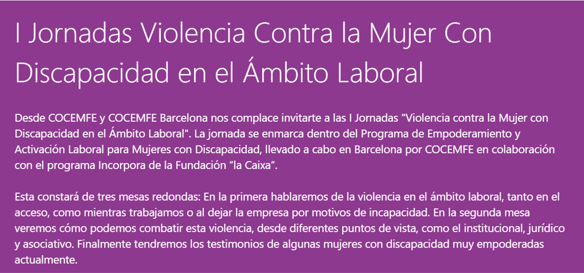 Jornadas violencia contra la mujer con discapacidad en el ámbito laboral